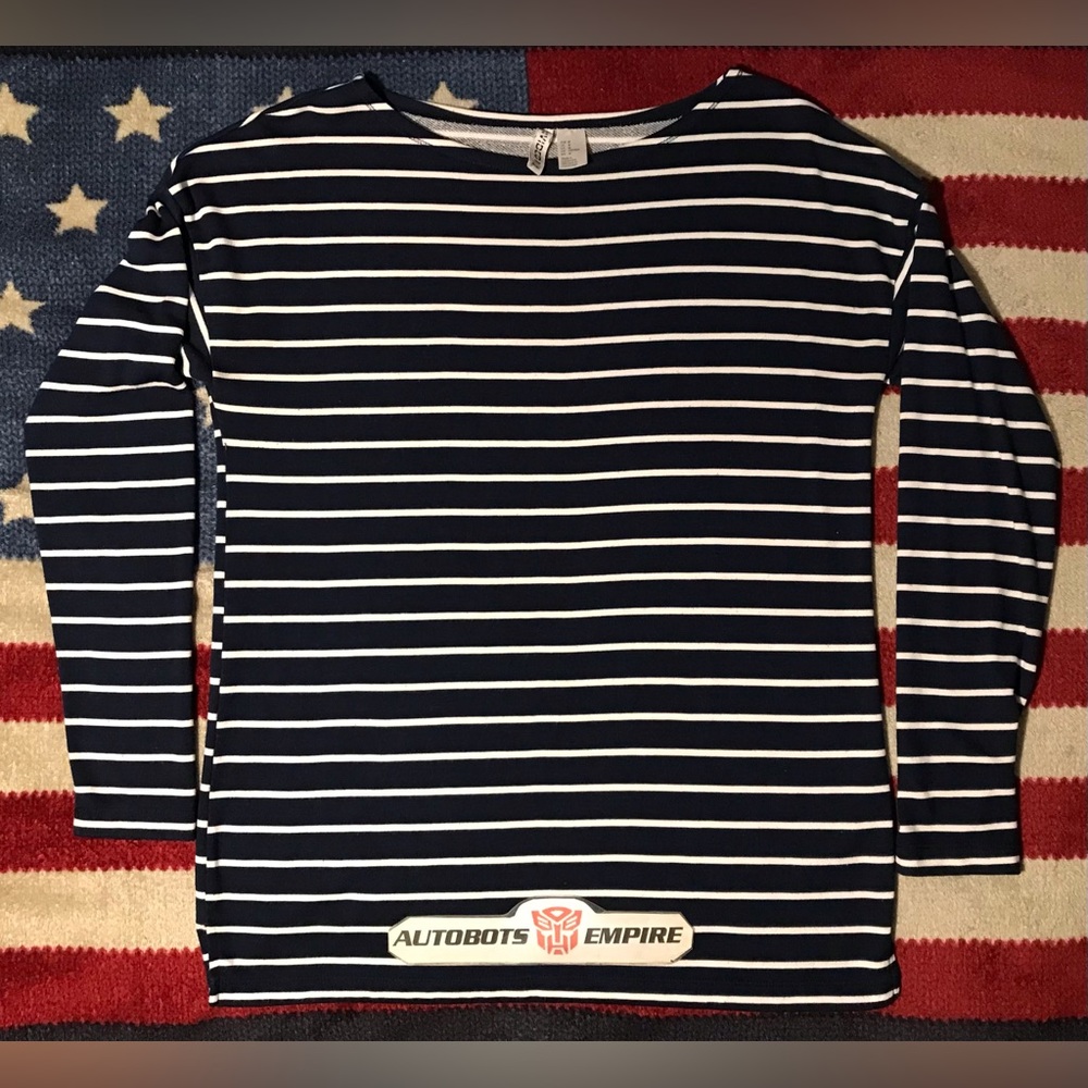 Vintage Womens H&M DIVIDED Navy White Striped Shirt M rlpc rlx Lauren Kors 1